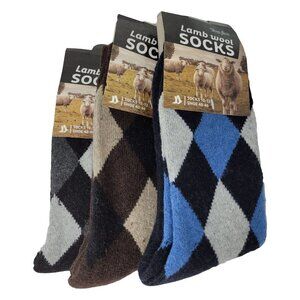 3 Pairs x Men Lamb Wool Winter Warm Crew Socks - Argyle Patterns